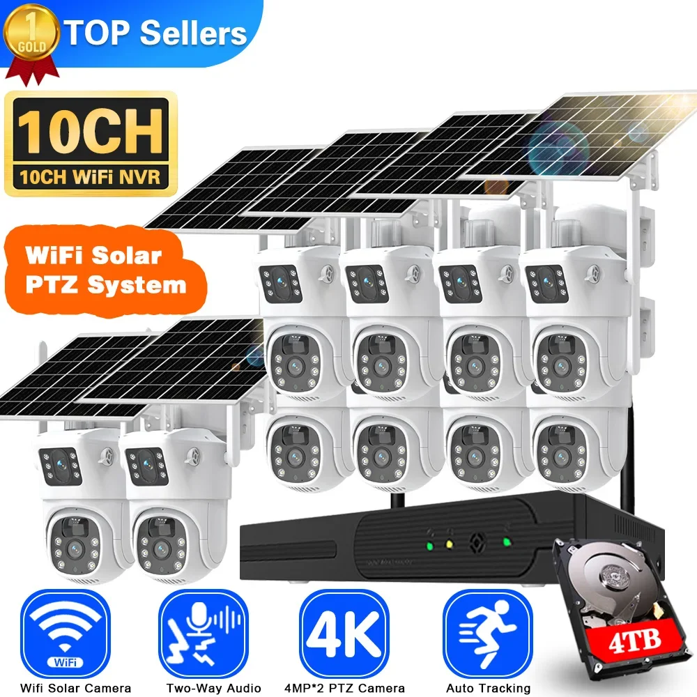 Home Security Monitoring System - 4K 8MP Dual Lens Wifi Solar